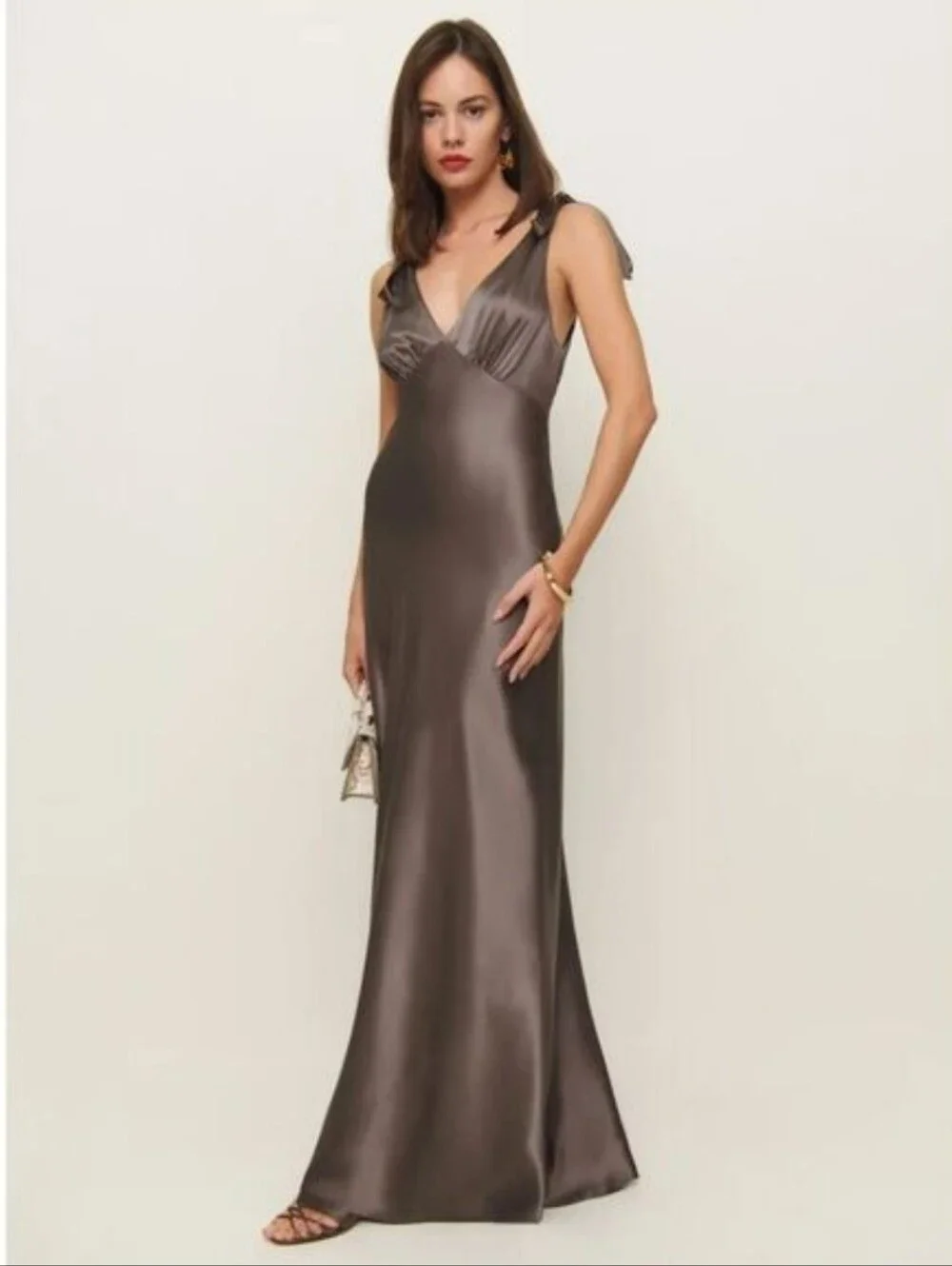 Reformation Pernille Silk Tie-Strap Maxi Dress New With Tags Size Large - Picture 2 of 12